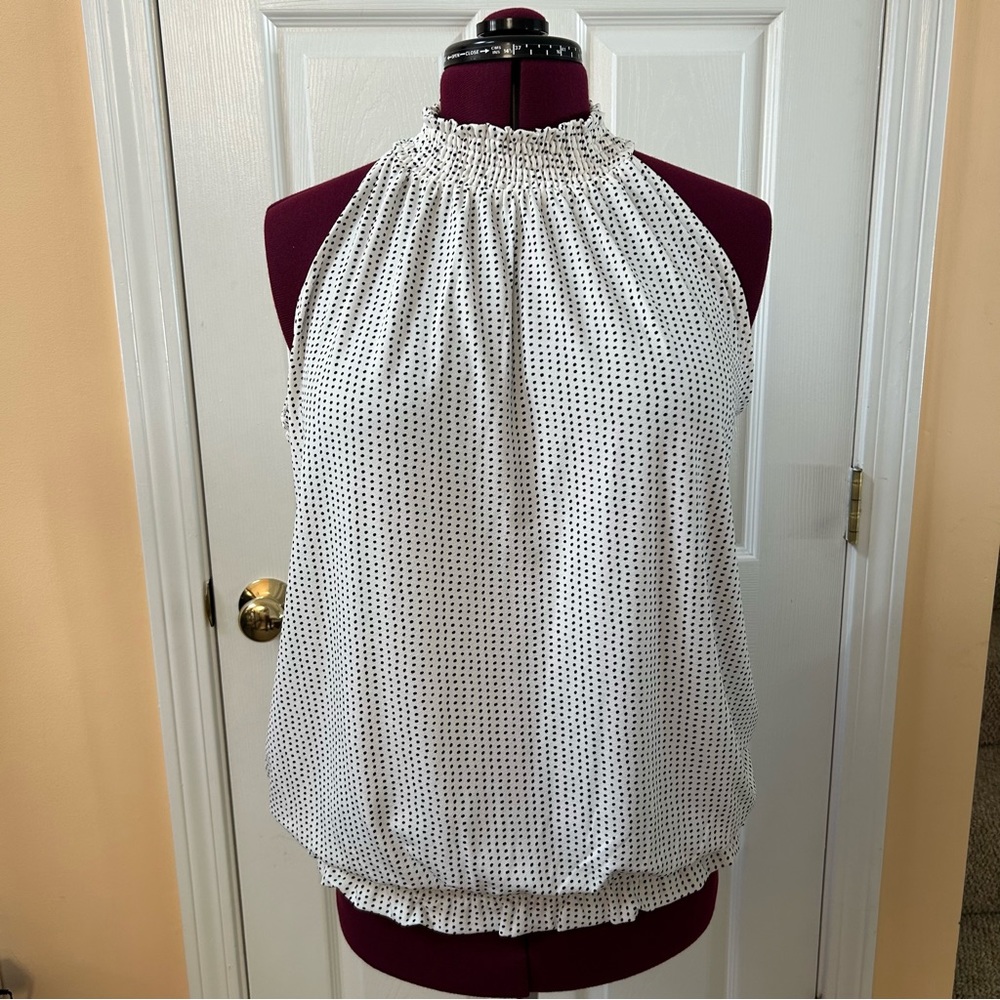 Adrianna Papell Halter Top With Elastic Hem Black White Dot Size XL